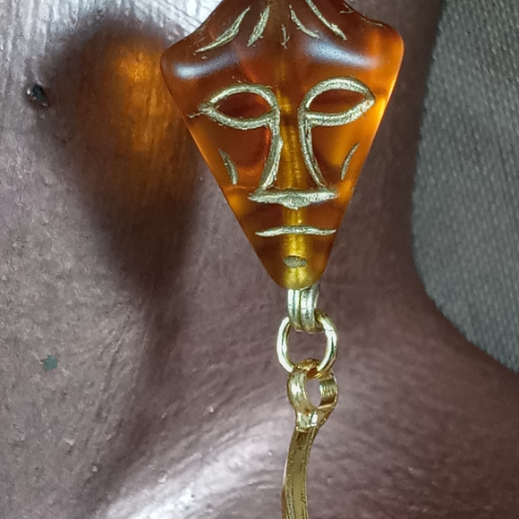 African Mask Dangling Earrings - Picture 5 of 9